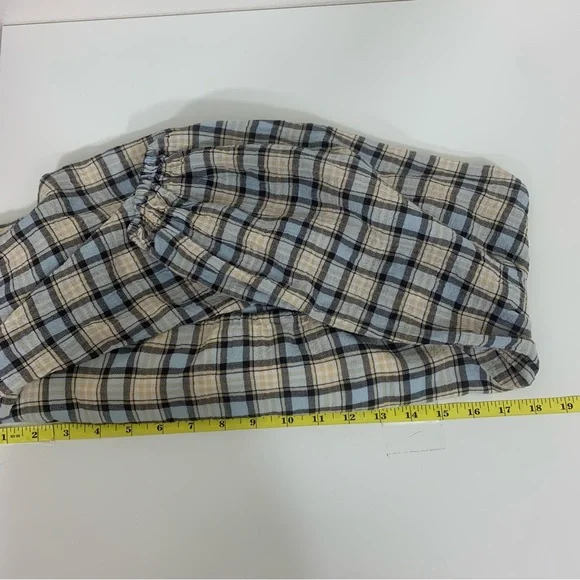 Zara Women's M Blue Cream Plaid Ruched Chic Cottagecore 3/4 Sleeve Blouse - Picture 6 of 10